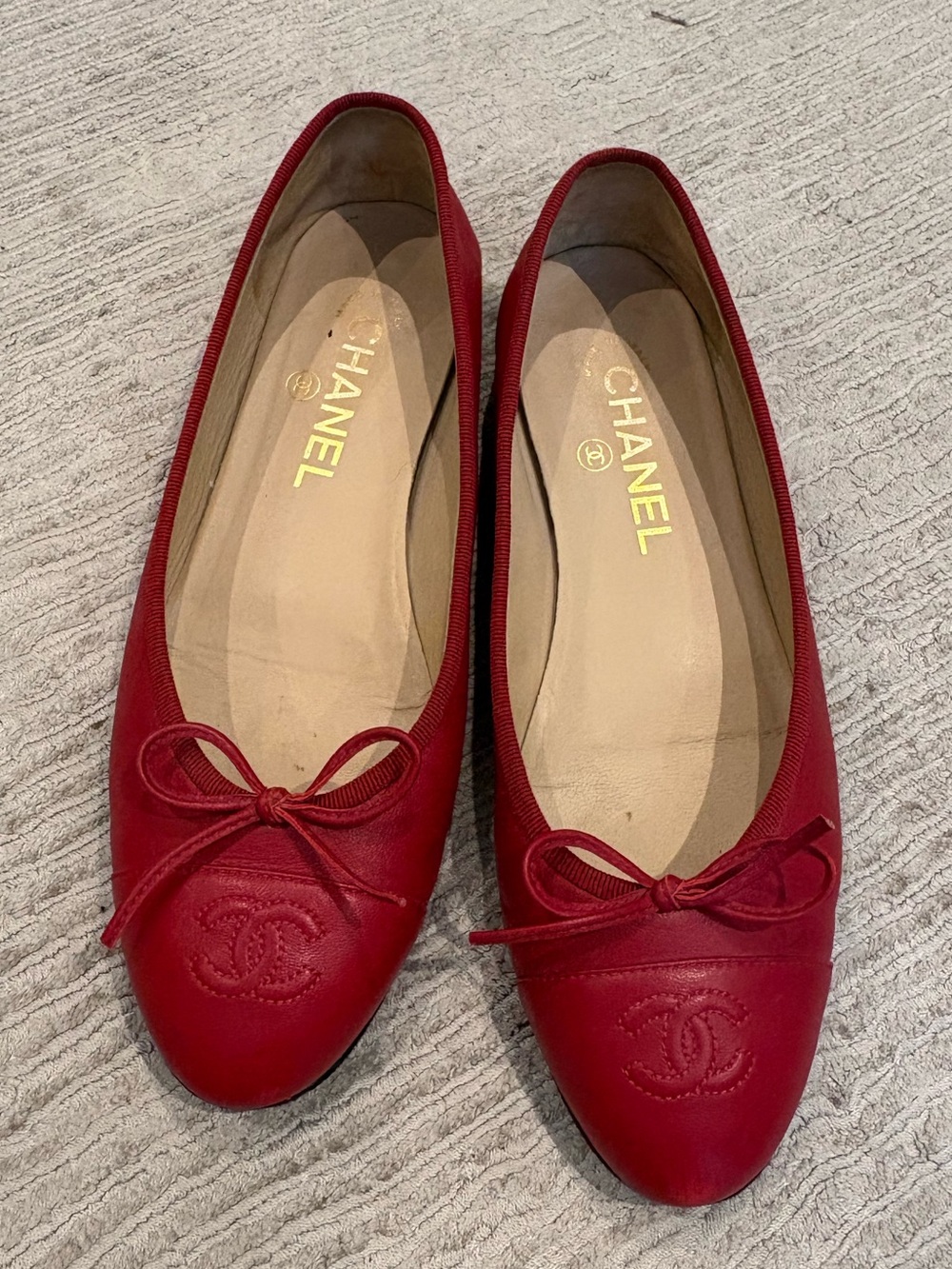 Chanel red ballet flats